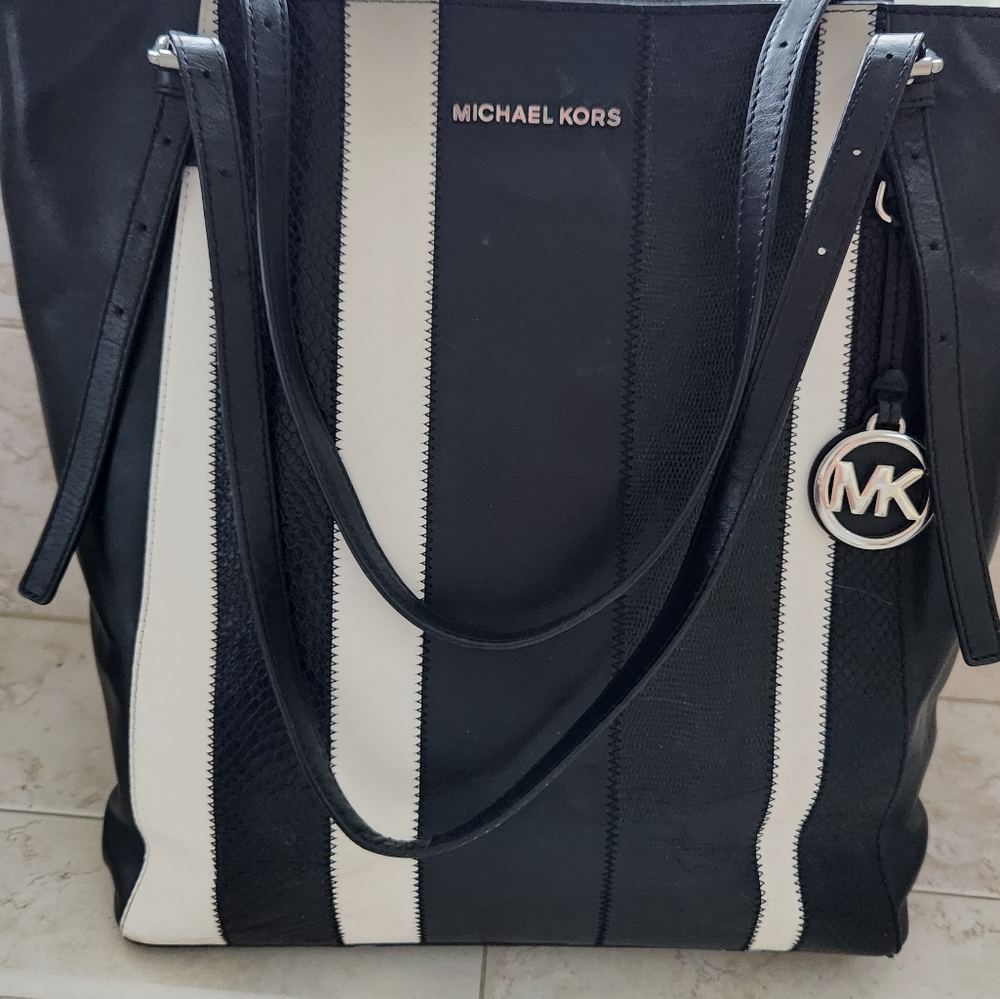 Michael Kors  The Megan Large Striped Leather Tote Bag